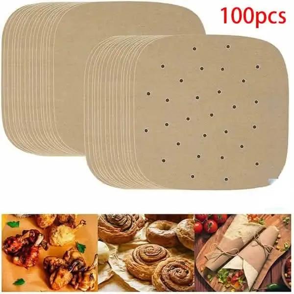 100-Piece: Air Fryer Parchment Paper DailySale Brown / Round Brown / Square White / Round Brown / Round-Brown / Square-White / Round-White / Square-