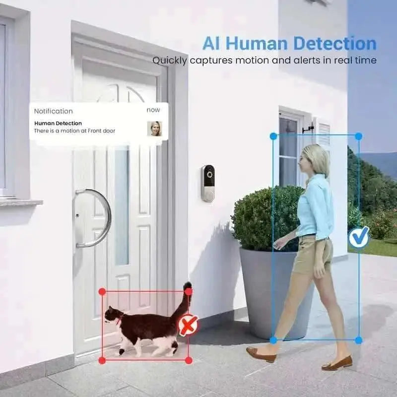 Black smart doorbell camera installed near a front doorway