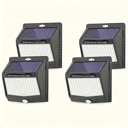 Solar sensor wall light set with two dark fixtures and rectangular solar LED panels
