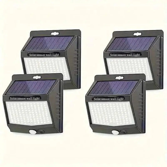 Solar sensor wall light set with two dark fixtures and rectangular solar LED panels