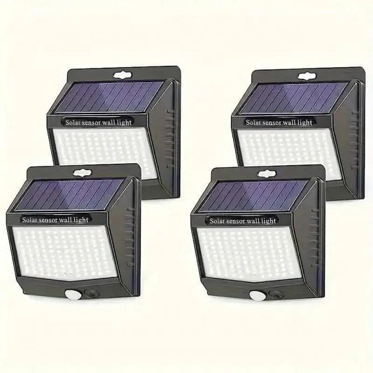 Solar sensor wall light set with two dark fixtures and rectangular solar LED panels
