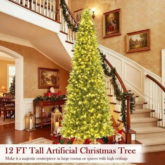 12 Feet Tall Prelit Hinged Artificial Christmas Tree with 2517 PVC PE Branch Tips Cartsfy Inc.