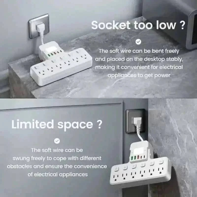 12-in-1 Adjustable Desk Lamp Power Strip – 6 AC Outlets, 3 USB-A & 2 Type-C Ports, Surge Protection DailySale White Black White-Black-