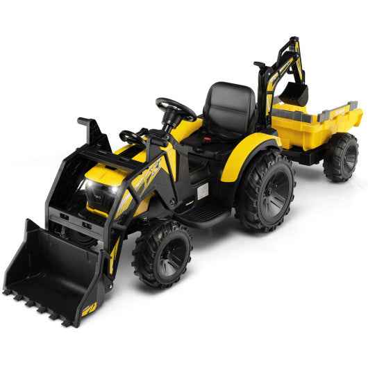 12V 3 in 1 Kids Ride On Excavator with Shovel Bucket and Music-Yellow Cartsfy Inc.
