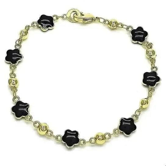 14k Gold Filled High Polish Finish Enamel Flower Bracelet DailySale Turquoise Black Coral Turquoise-Black-Coral-
