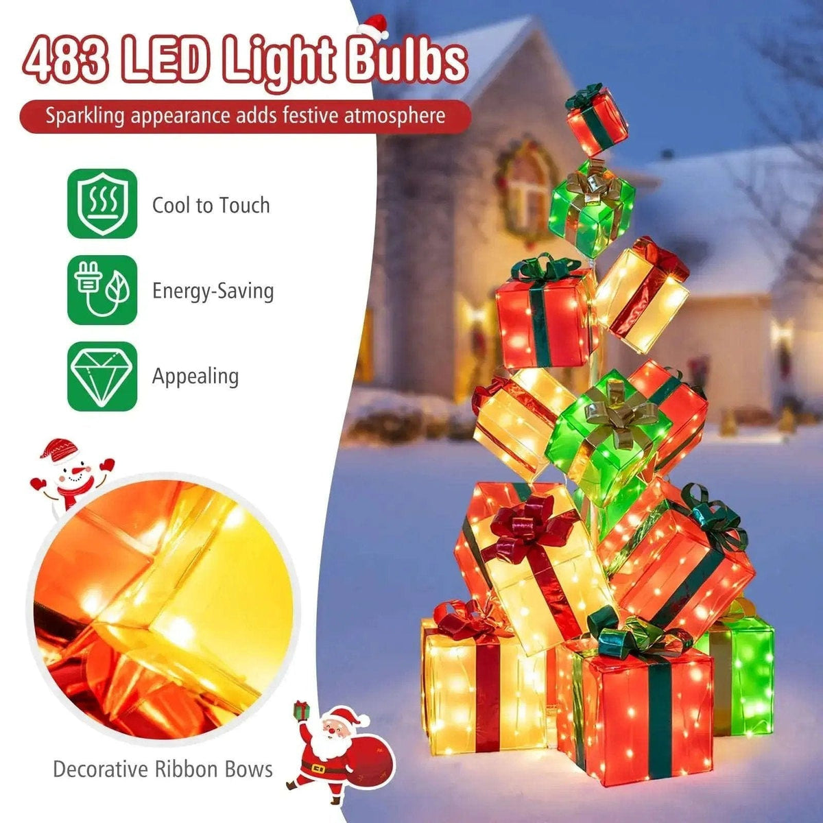 15 PCS Lighted Christmas Boxes with Bowknot and 483 LED Light Bulbs for Indoor Outdoor Cartsfy Inc.
