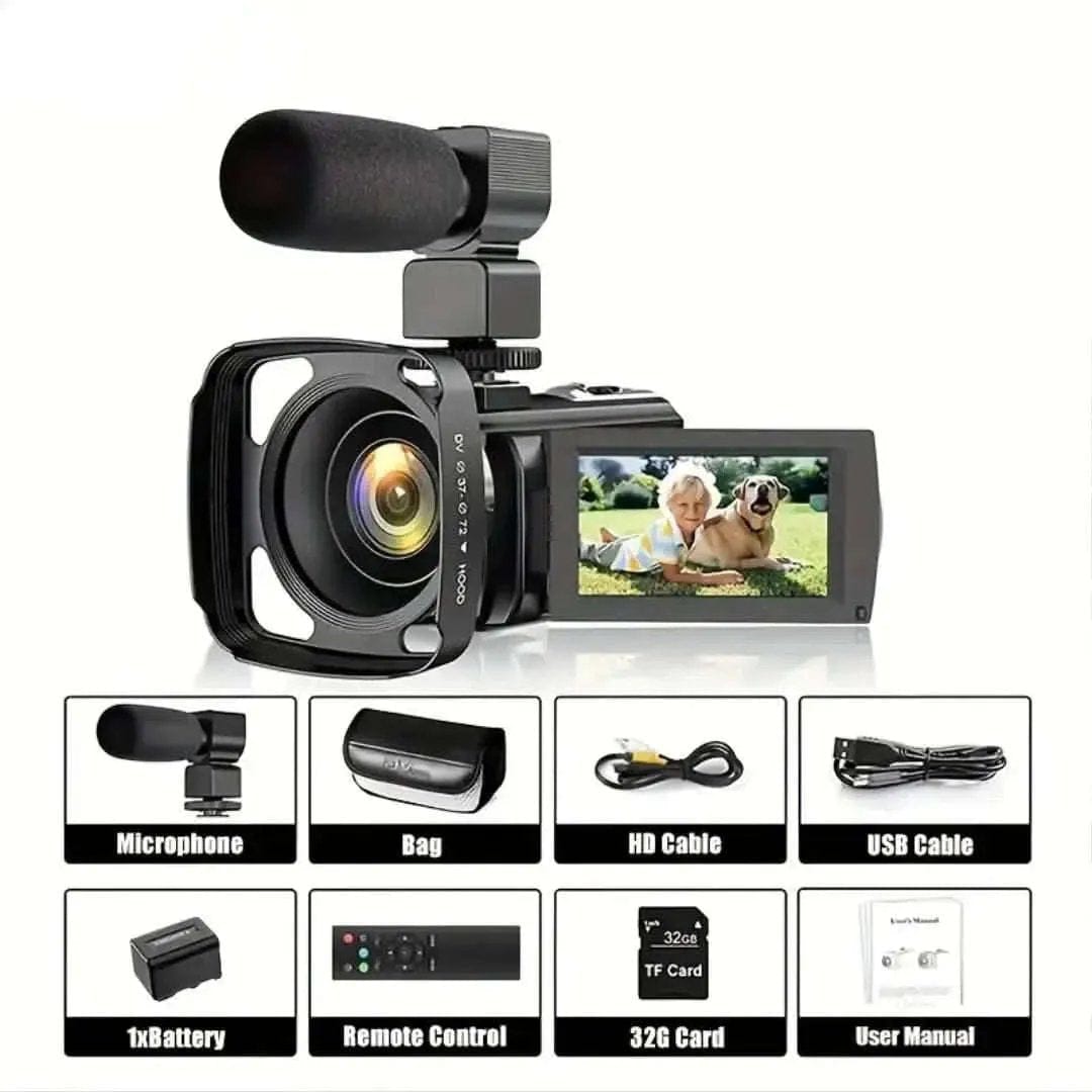 16x Zoom 1080P HD Digital Camera Bundle with 2 Batteries, 32G TF Card, Mic, Hood & Bag DailySale Default Title Default Title-