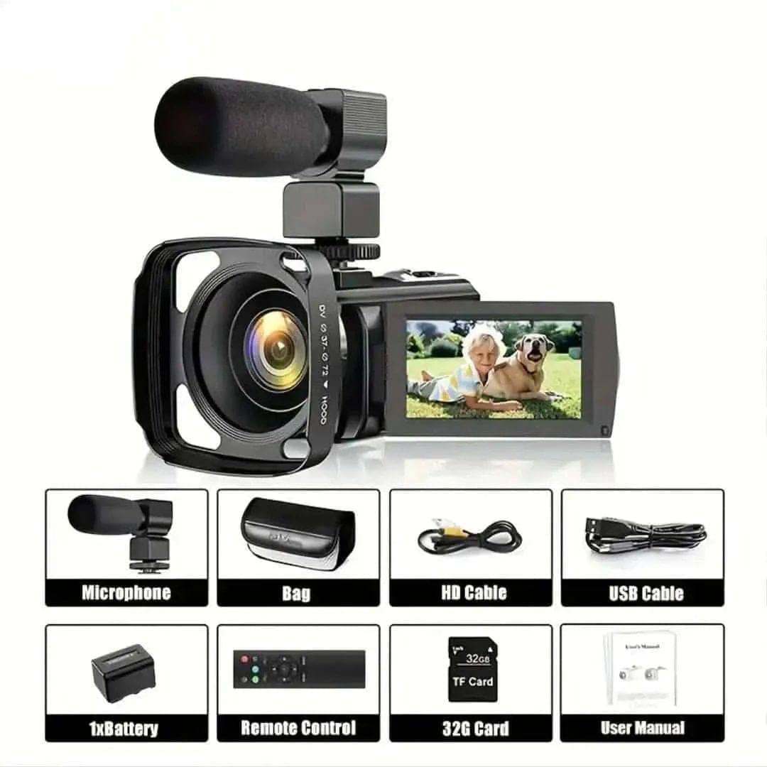 16x Zoom 1080P HD Digital Camera Bundle with 2 Batteries, 32G TF Card, Mic, Hood & Bag DailySale Default Title Default Title-