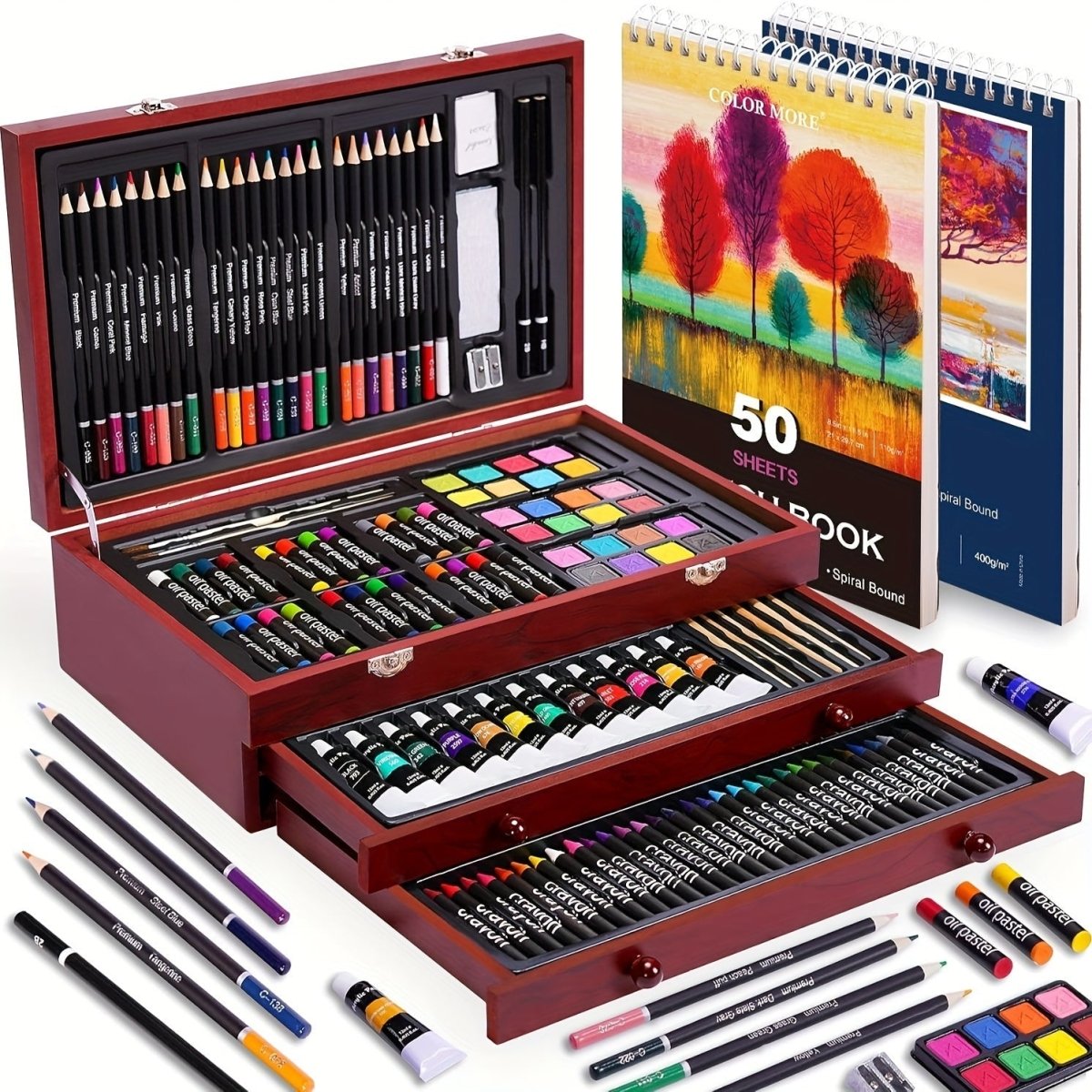 175 - Piece Deluxe Art Set – Crayons, Colored Pencils & Acrylic Paints in Wooden Case - Cartsfy Inc.