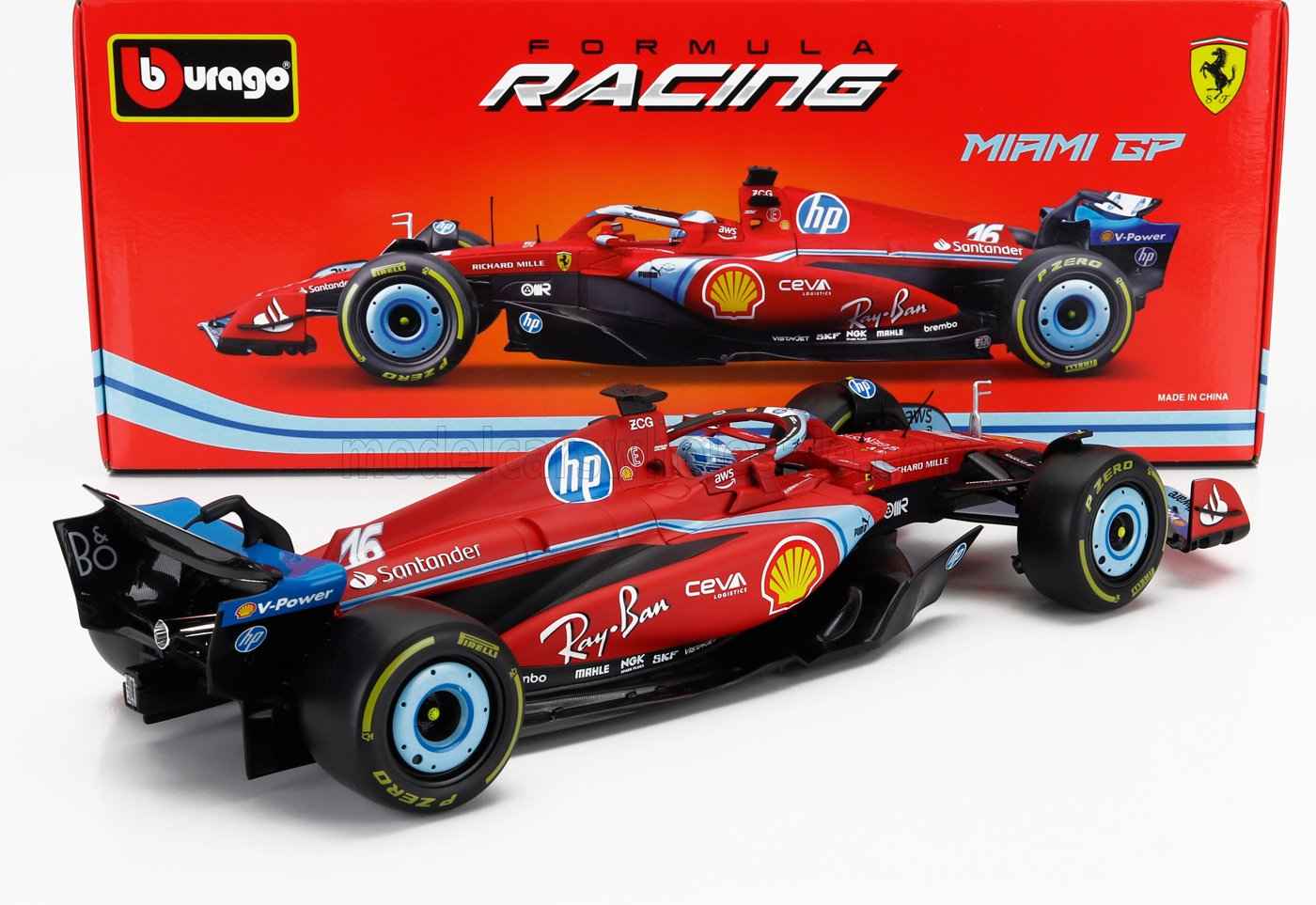 Bburago Ferrari F1 SF-24 Team Scuderia No 16 3rd Miami GP (LeClerc) 2024 Red 1:18 STM Diecast Default Title Default Title-