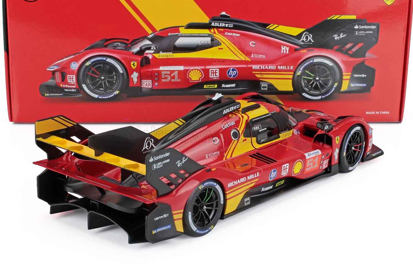 Bburago Ferrari 499P 3.0L Turbo V6 #51 Team Ferrari AF Corse 2024 24hr Le Mans - Red 1:18 STM Diecast Default Title Default Title-