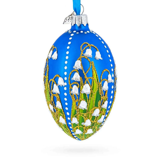 1898 Lilies of the Valley Royal in Blue Egg Glass Egg Christmas Ornament 4 Inches Cartsfy Inc.
