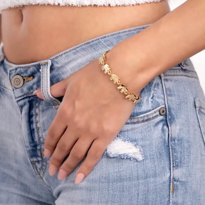 18K Gold Elephant Bracelet For Women 8" Cartsfy Inc.