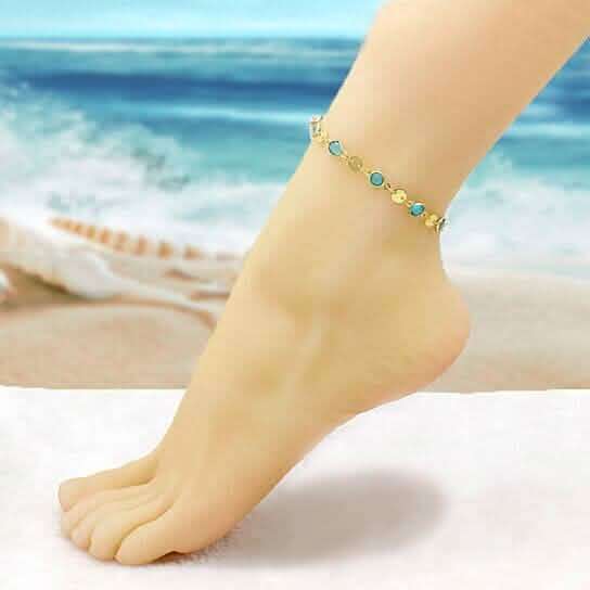 18k Gold Filled High Polish Finish Aquamarine Crystal Ankle Bracelet Cartsfy Inc.