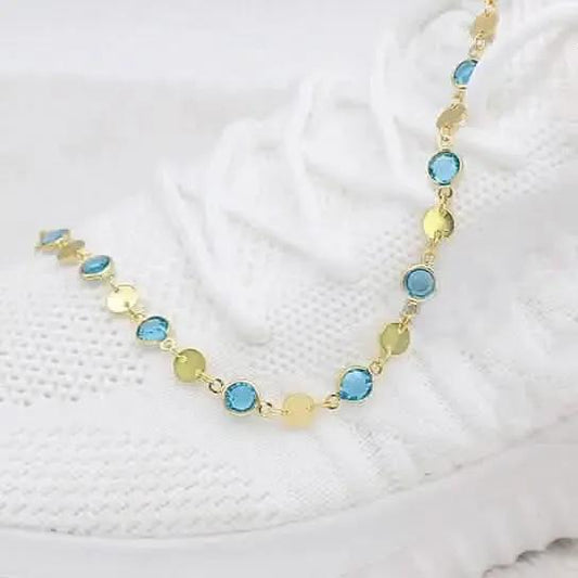 18k Gold Filled High Polish Finish Aquamarine Crystal Ankle Bracelet DailySale Default Title Default Title-