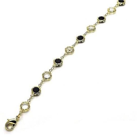 18K Gold Filled High Polish Finish Black and White Made With Crystal Round Ankle Bracelet Cartsfy Inc.