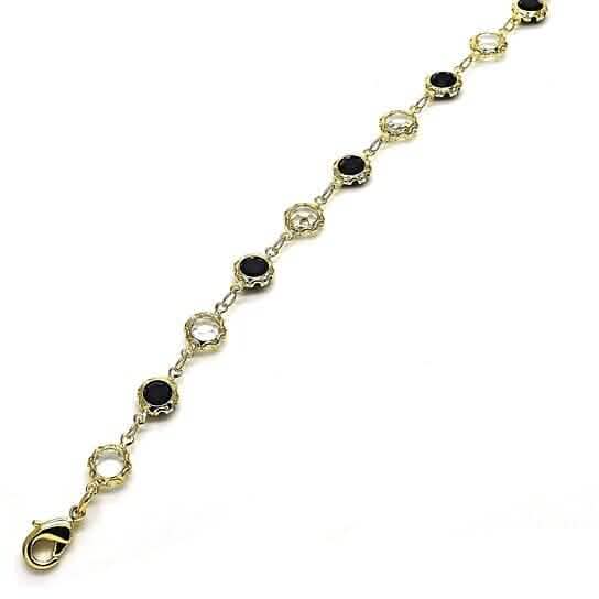 18K Gold Filled High Polish Finish Black and White Made With Crystal Round Ankle Bracelet Cartsfy Inc.