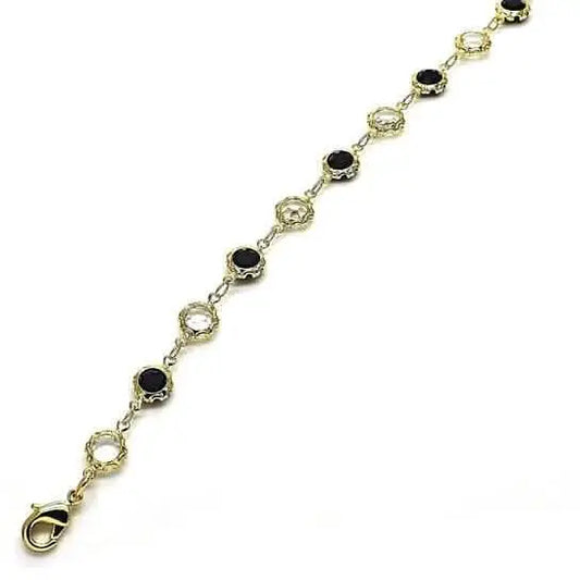 18K Gold Filled High Polish Finish Black and White Made With Crystal Round Ankle Bracelet Cartsfy Inc.