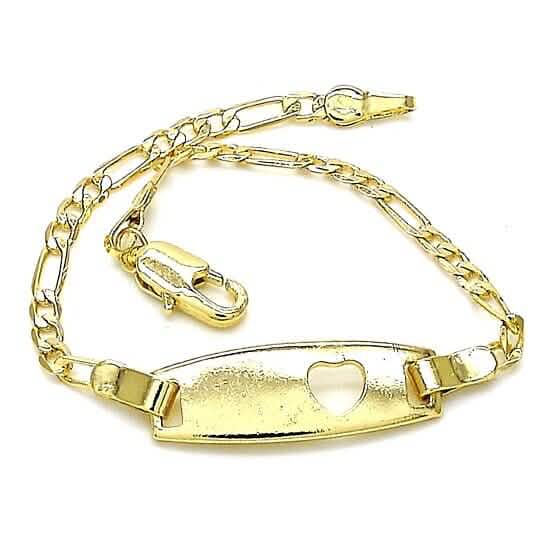 18k Gold Filled High Polish Finish Figaro Heart Link ID Name Bracelet Cartsfy Inc.