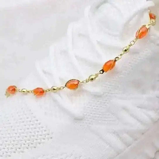 18K Gold Filled High Polish Finish Oval Crystal Ankle Bracelet Cartsfy Inc.