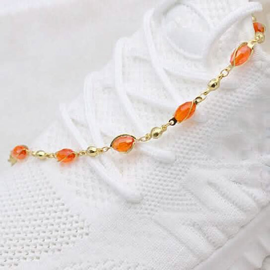 18K Gold Filled High Polish Finish Oval Crystal Ankle Bracelet Cartsfy Inc.