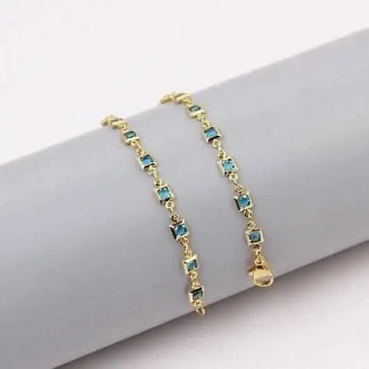 18K Gold Plated Light Blue Crystal Square Ankle Bracelet Cartsfy Inc.