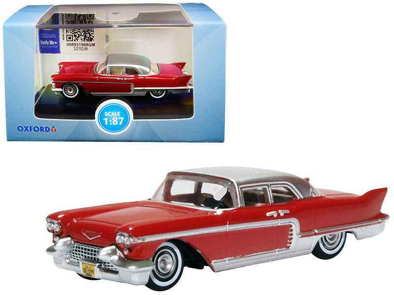1957 Cadillac Eldorado Brougham Dakota Red with Silver Metallic Top 1/87 (HO) Scale Diecast Model Car by Oxford Diecast Miniature Motors Default Title Default Title-