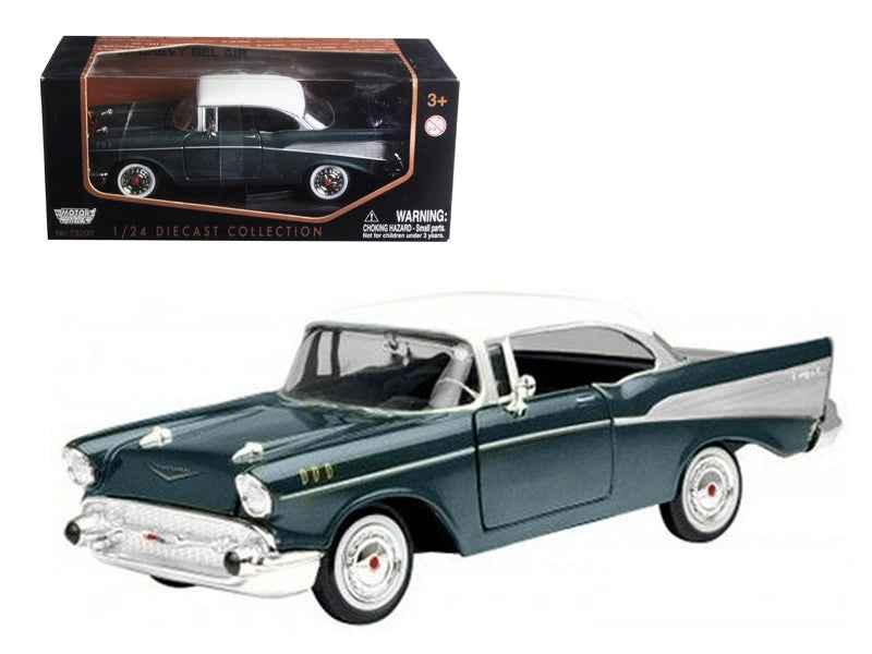 Green 1957 Chevrolet Bel Air diecast model car by Motormax, 1/24 scale