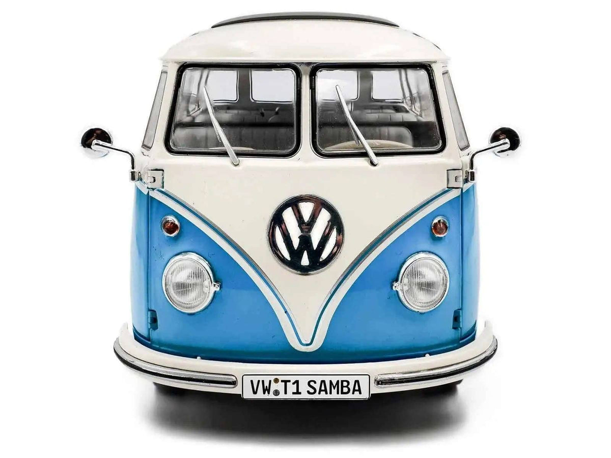 1962 Volkswagen T1 Samba Bus Baby Blue and White 1/18 Diecast Model Car by Solido Cartsfy Inc.