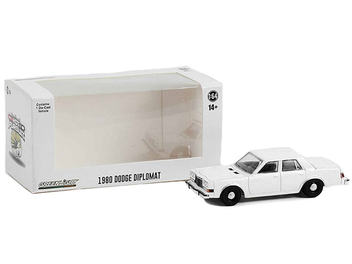 1980-1989 Dodge Diplomat Police Unmarked White "Hot Pursuit" "Hobby Exclusive" Series 1/64 Diecast Model Car by Greenlight Miniature Motors Default Title Default Title-