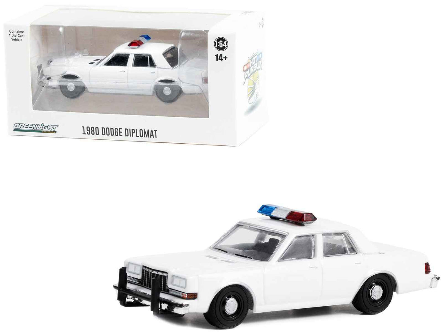 1980-1989 Dodge Diplomat Police Unmarked White with Light Bar "Hot Pursuit" "Hobby Exclusive" Series 1/64 Diecast Model Car by Greenlight Miniature Motors Default Title Default Title-