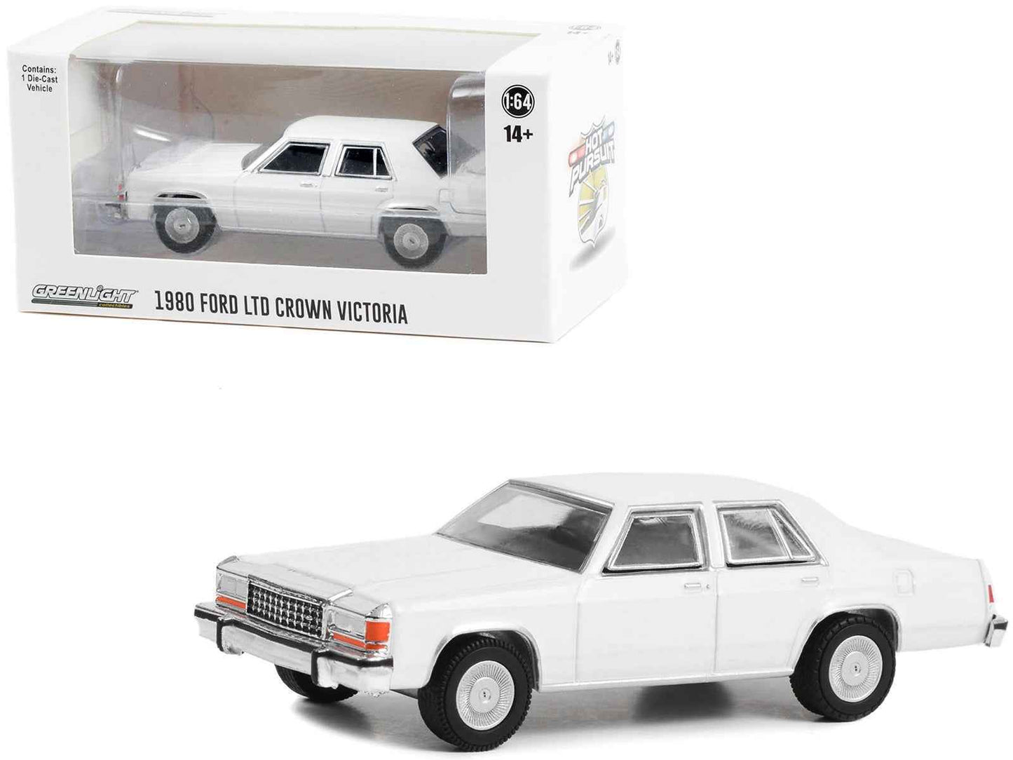 1980-1991 Ford LTD Crown Victoria Police White "Hot Pursuit" "Hobby Exclusive" Series 1/64 Diecast Model Car by Greenlight Miniature Motors Default Title Default Title-