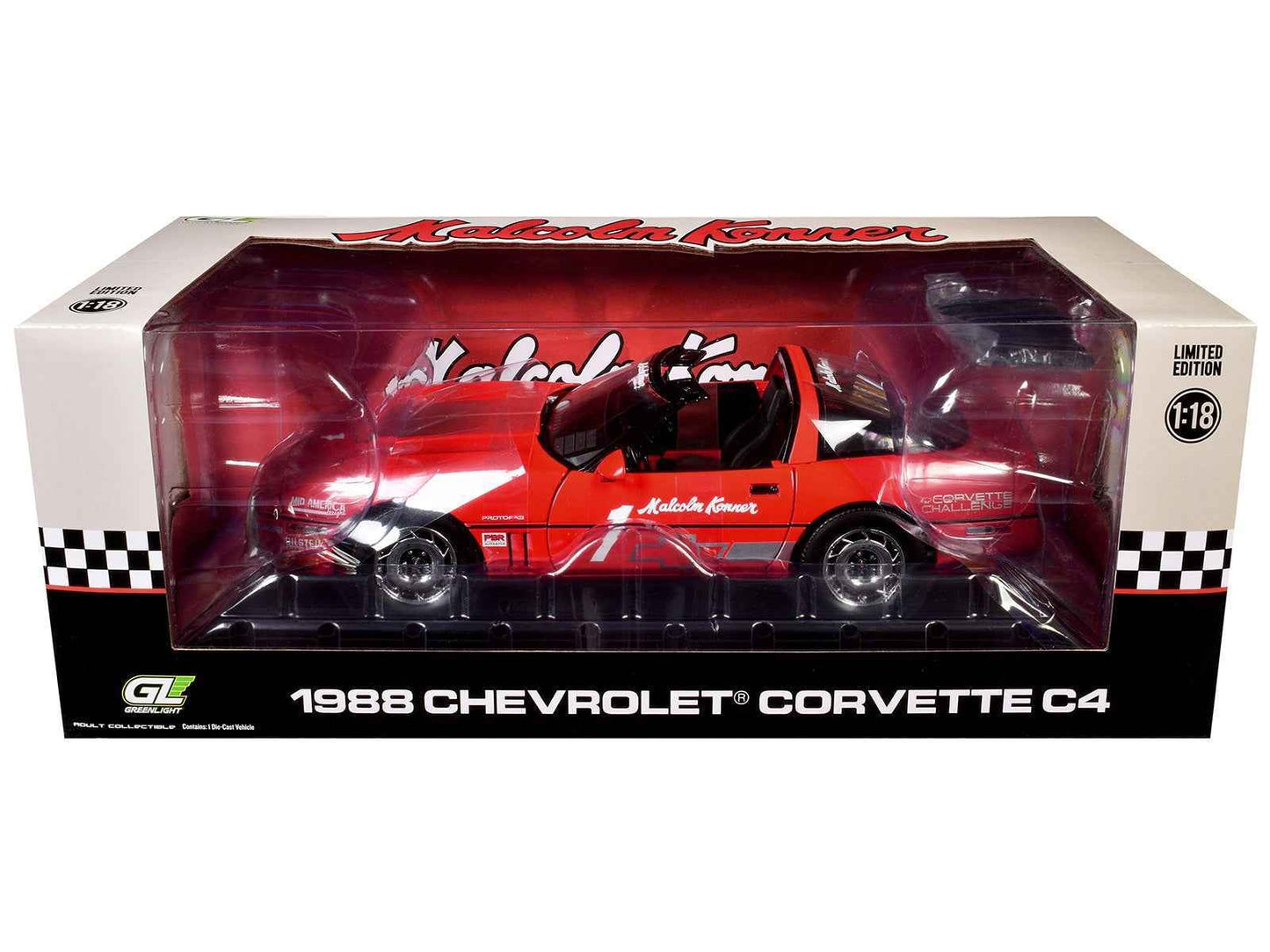 1988 Chevrolet Corvette C4 #1 Malcolm Konner "Corvette Challenge Race Car" Red with Black Top 1/18 Diecast Model Car by Greenlight Miniature Motors Default Title Default Title-