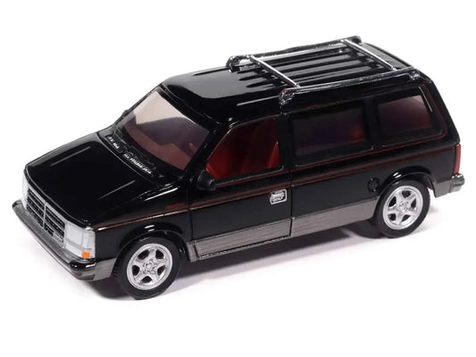 1989 Dodge Caravan Turbo Van Black with Red Stripes and Interior "Mighty Minivans" Series 1/64 Diecast Model Car by Auto World Miniature Motors Default Title Default Title-