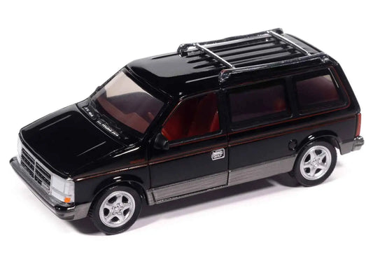 1989 Dodge Caravan Turbo Van Black with Red Stripes and Interior "Mighty Minivans" Series 1/64 Diecast Model Car by Auto World Cartsfy Inc.