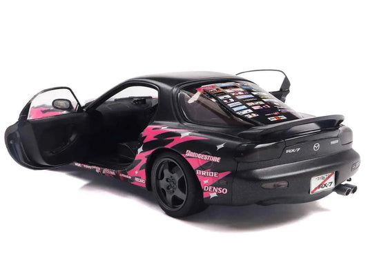 1994 Mazda RX7 (FDRS) RHD (Right Hand Drive) "Itasha Club" Black Metallic with Pink Graphics 1/18 Diecast Model Car by Solido Cartsfy Inc.