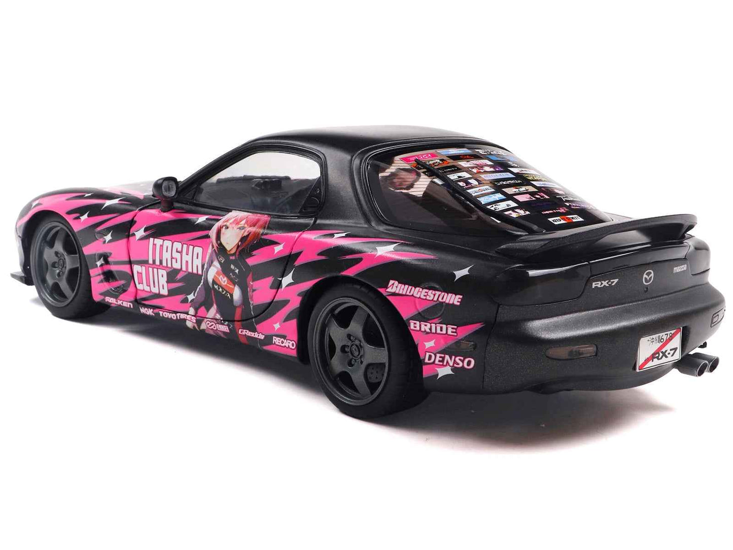 1994 Mazda RX7 (FDRS) RHD (Right Hand Drive) "Itasha Club" Black Metallic with Pink Graphics 1/18 Diecast Model Car by Solido Miniature Motors Default Title Default Title-