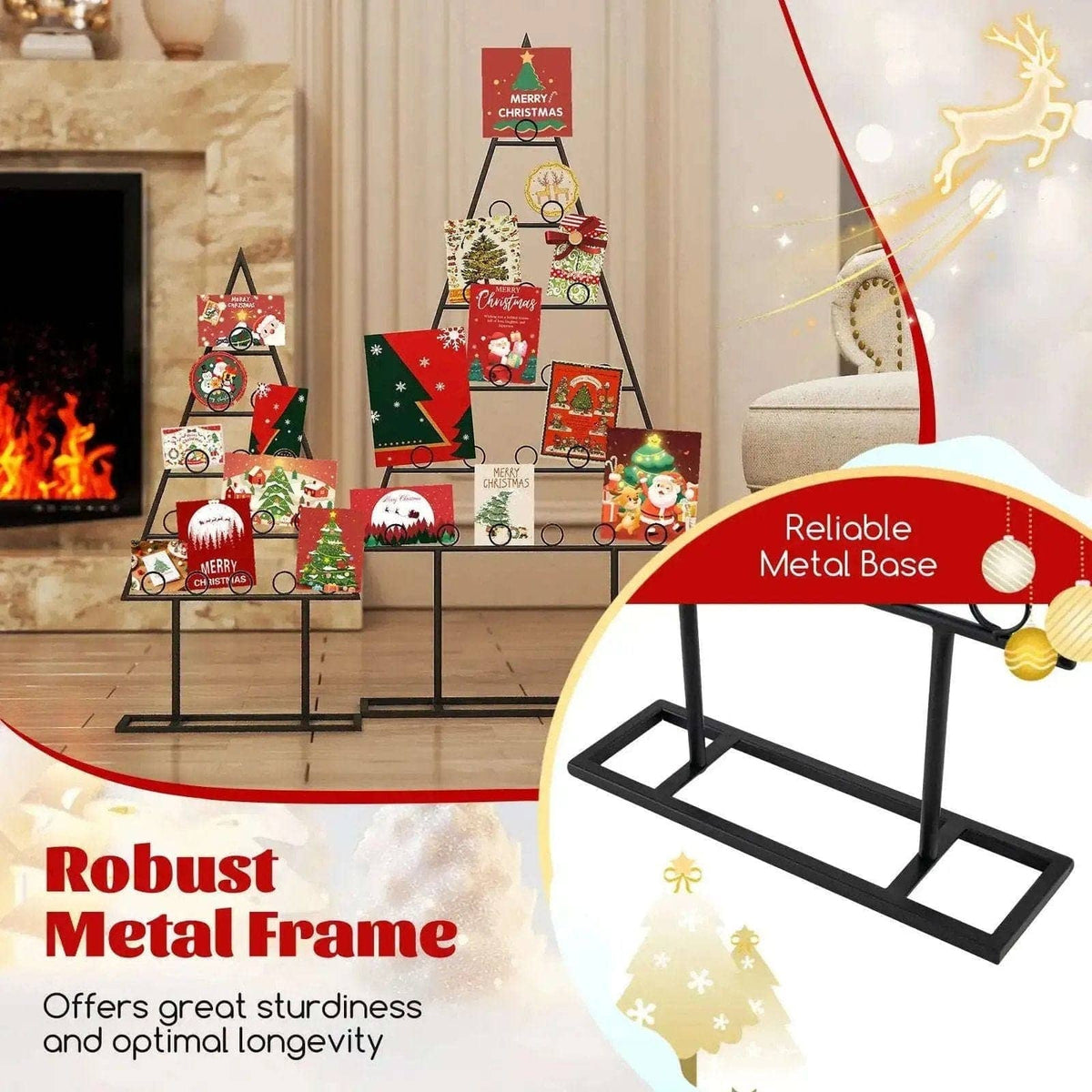 2 Pack Christmas Tree Photo Holder with 36 Round Clips and Metal Hanging Rack-Black Cartsfy Inc.