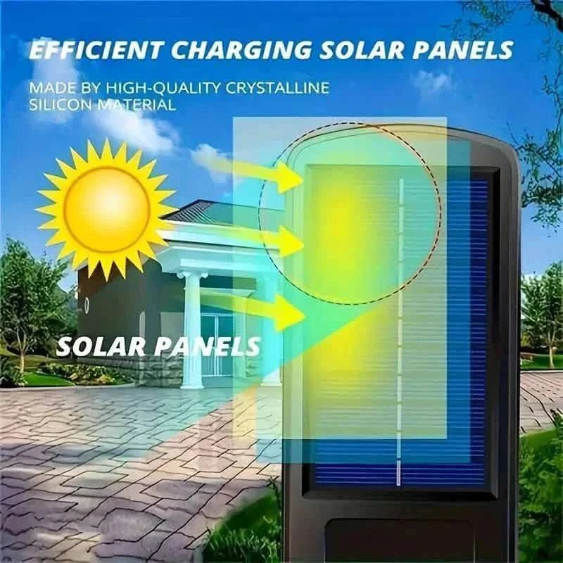 Solar street light with top solar panel and rectangular LED lamp body