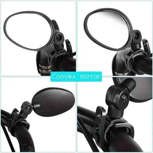 Bicycle handlebar mirror pair with oval frames and pivot mounts