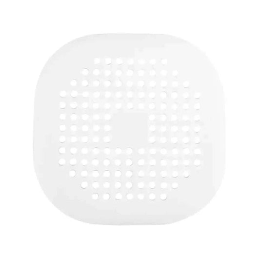 Square-rounded sink drain strainer cover with white perforated hole grid