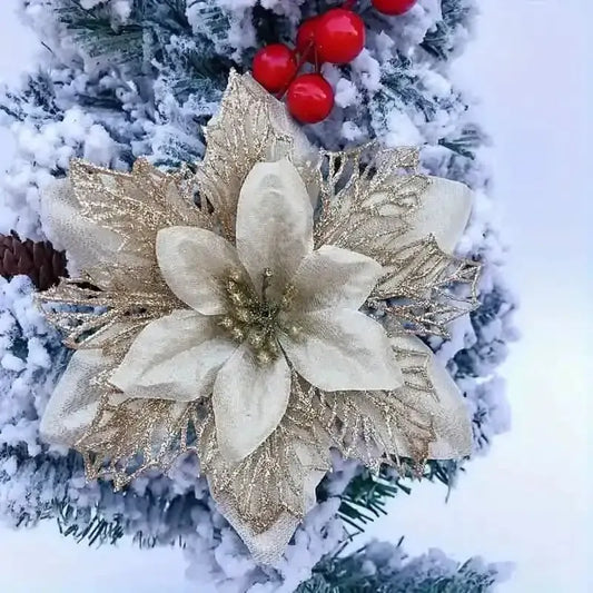 20-Pieces: Artificial Poinsettia Flowers Christmas Ornament DailySale Red Gold Silver Red-Gold-Silver-Light Blue-