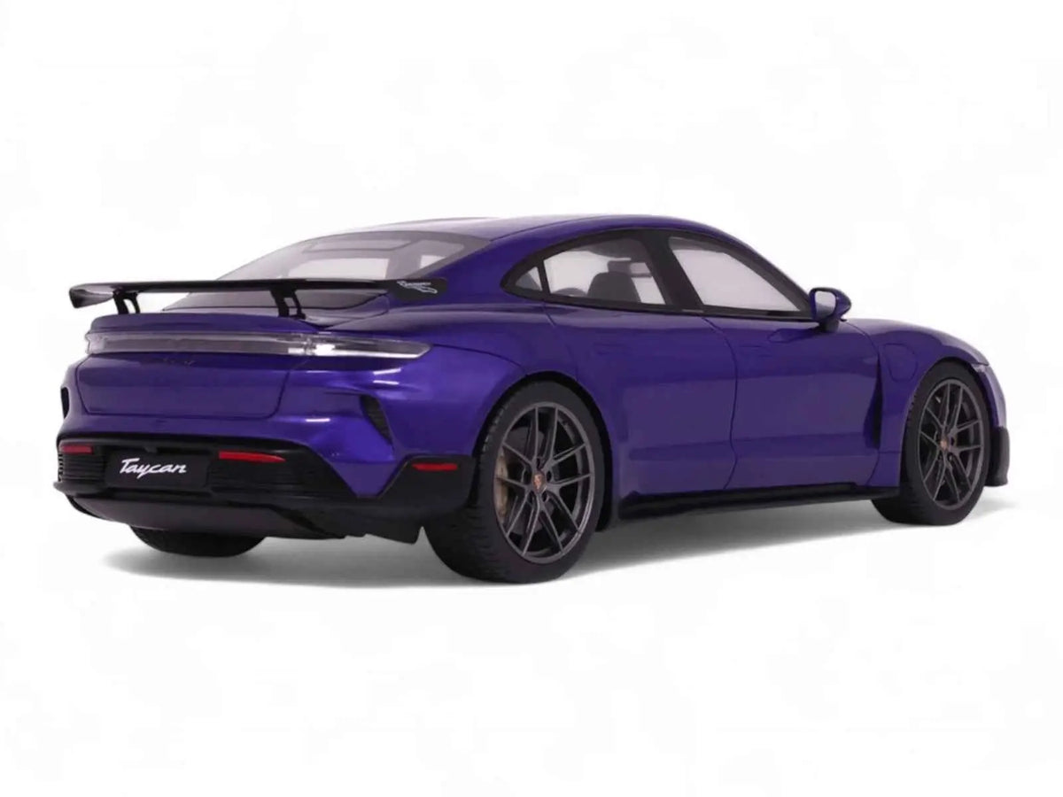 1/18 scale purple sports car model rear three-quarter view with tail details