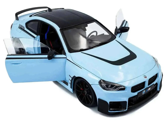 2024 BMW M2 Performance Parts Zandvoort Blue with Carbon Top and Black Stripes 1/18 Diecast Model Car by Solido Cartsfy Inc.