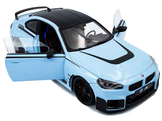 2024 BMW M2 Performance Parts Zandvoort Blue with Carbon Top and Black Stripes 1/18 Diecast Model Car by Solido Cartsfy Inc.