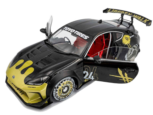 2024 Toyota GR86 Liberty Walk Body Kit RHD (Right Hand Drive) #24 Black with Gold Graphics 1/18 Diecast Model Car by Solido Cartsfy Inc.