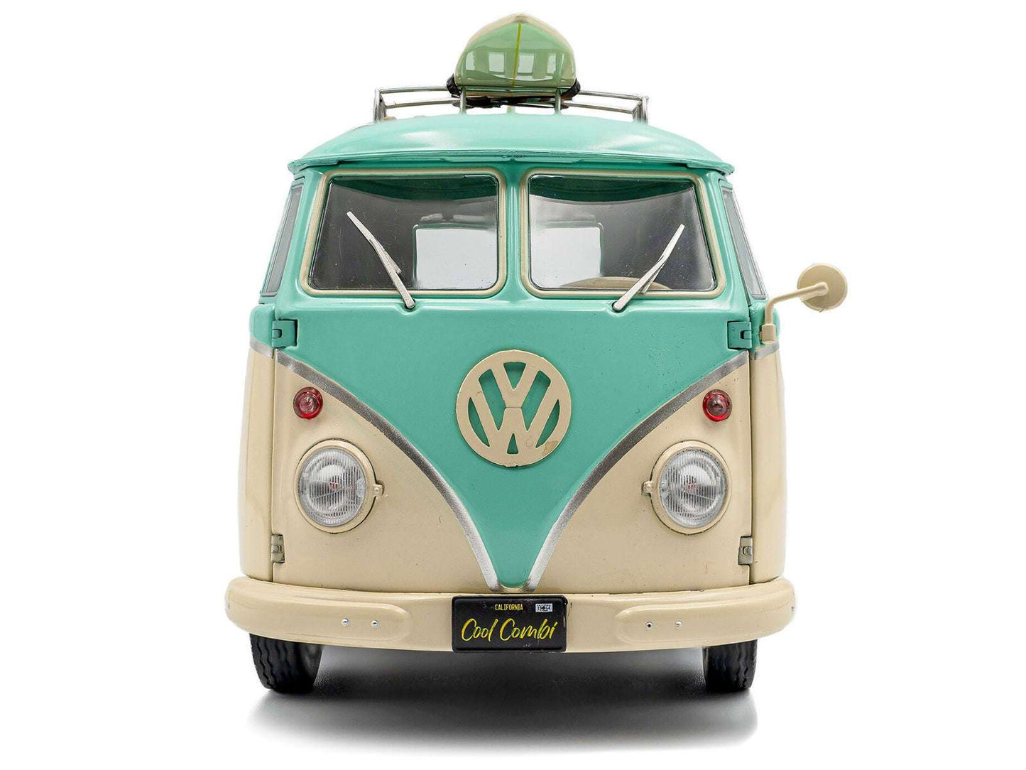 2024 Volkswagen Cool Combi Van with Trailer "Long Beach Surfing Club" Mint Green and Cream with Roof Rack and Surfboard 1/18 Diecast Model Car by Solido Miniature Motors Default Title Default Title-