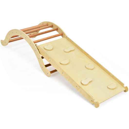 3-in-1 Kids Wooden Arch Triangle Rocker Climber Set with Ramp and Mat Cartsfy Inc.