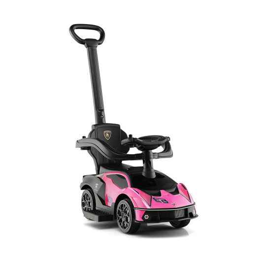 3-in-1 Licensed Lamborghini Ride on Push Car with Handle Guardrail-Pink Cartsfy Inc.