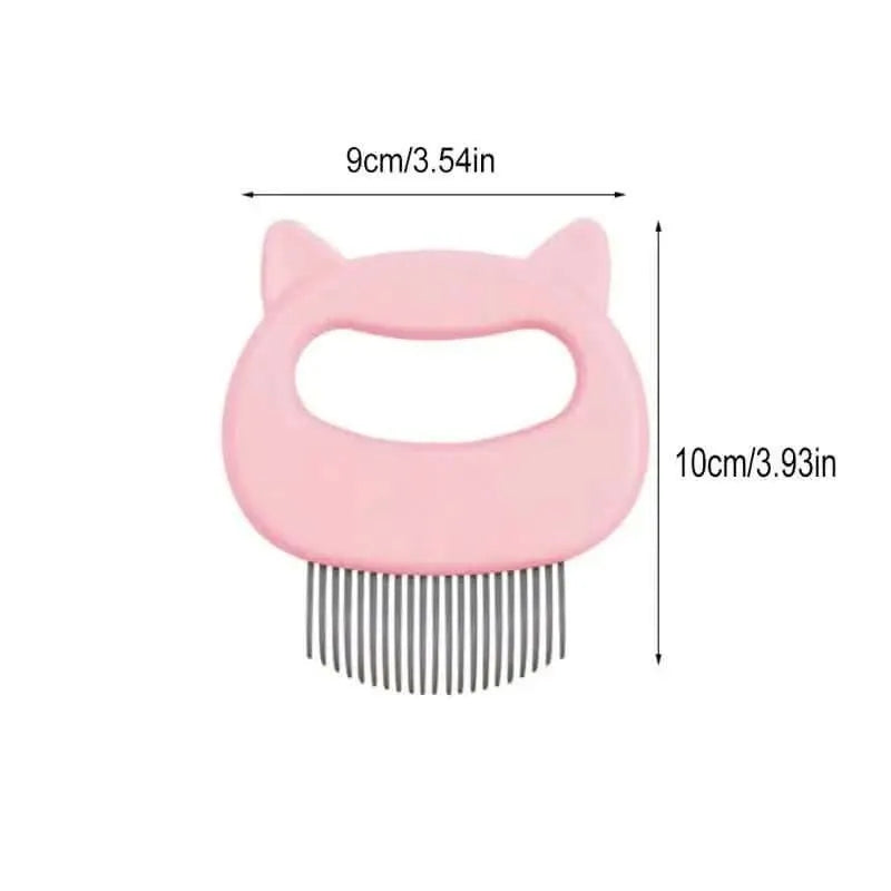 Pet deshedding grooming brush, pink comb head with metal teeth and size markers